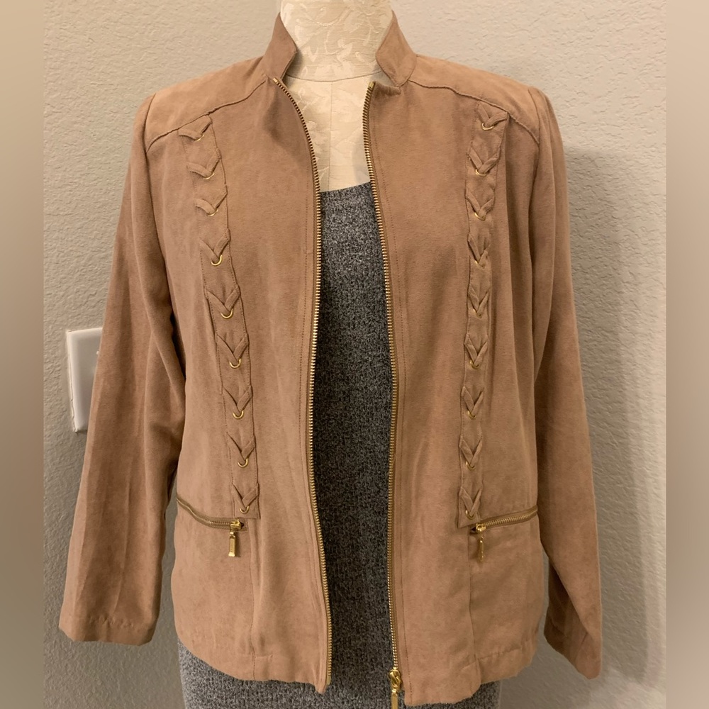 Faux leather jacket with stitching detailing.